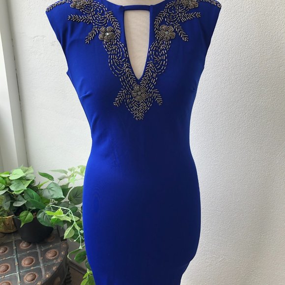 Little Mistress Royal Blue Sleeveless Jeweled Cocktail Pencil Dress Size 6 NEW - Picture 8 of 12